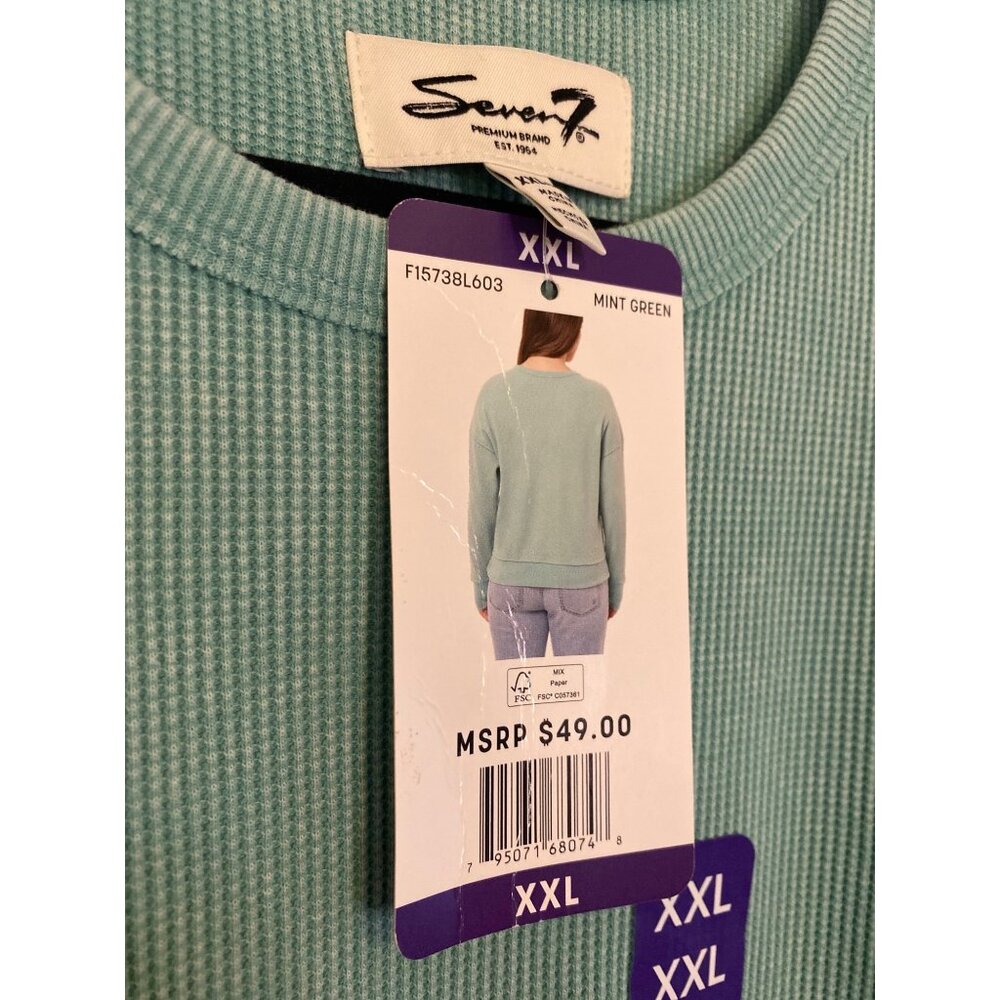 NWT Seven7 Waffle Knit Mint Green Crewneck Top Size XXL - Picture 3 of 6